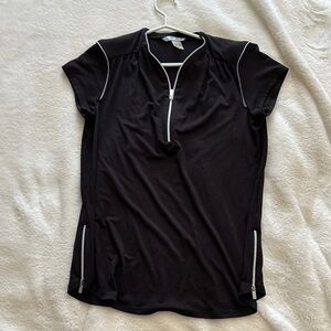 Stylish Black Short Sleeve Top with Zip Accents